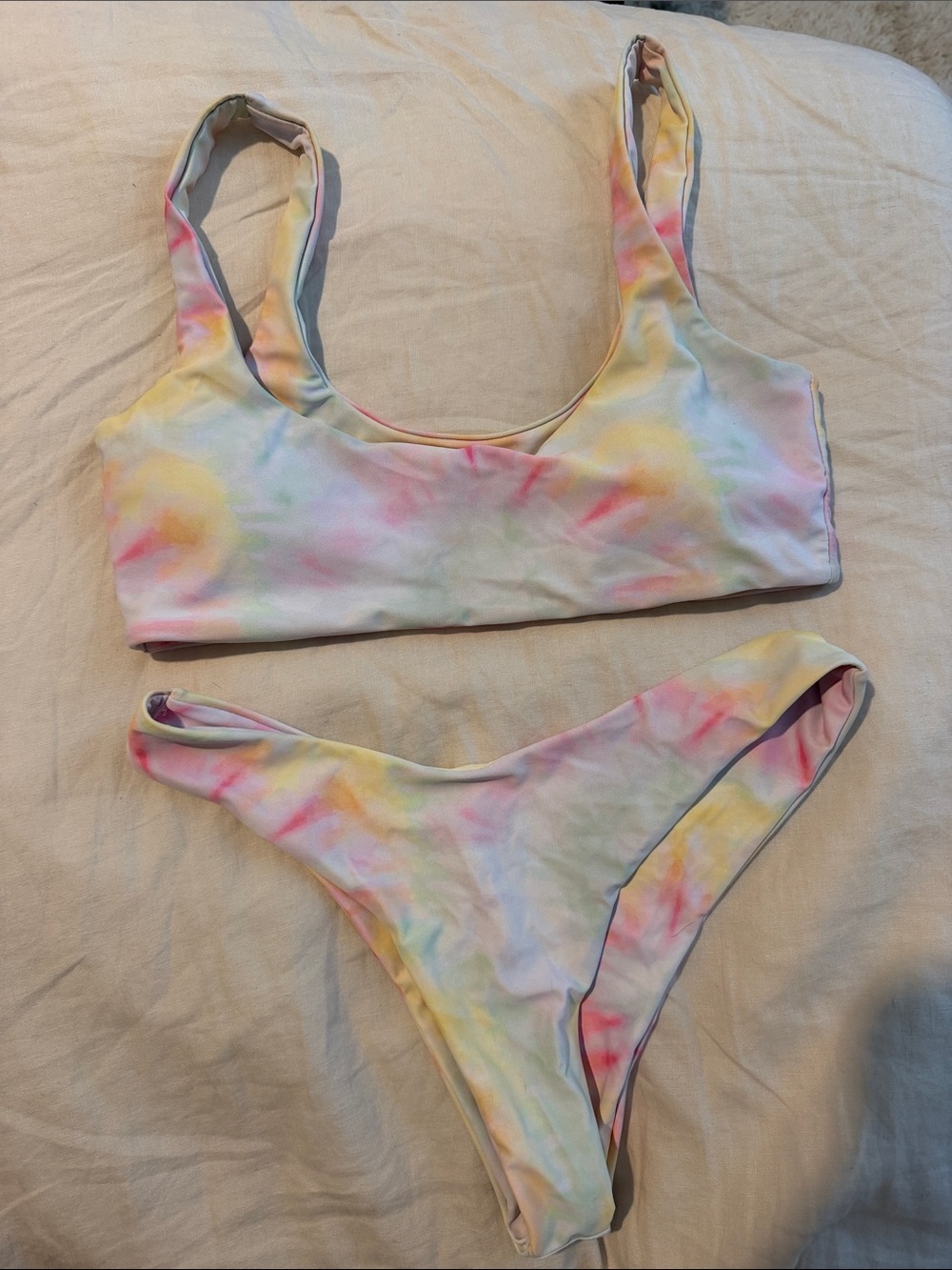 Zaful Pastel Tie-Dye Bikini Set in Pink, Yellow, Blue